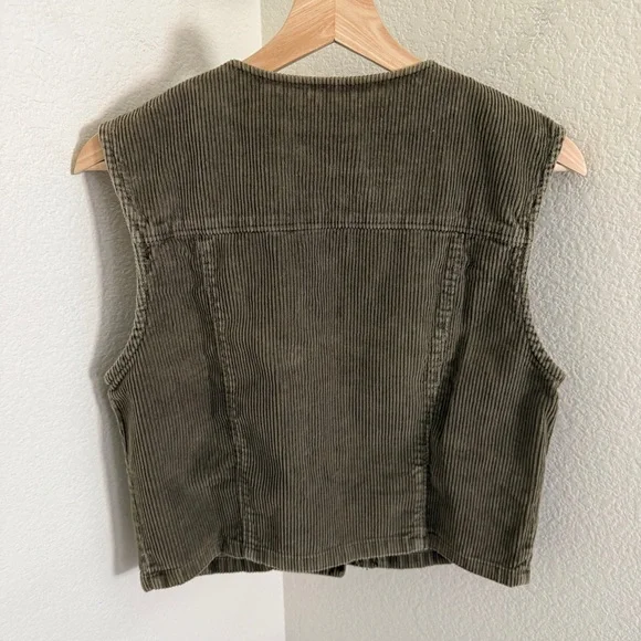 90s Y2K vintage Kathy Ireland green  Corduroy Vest size M bohemian - Picture 4 of 6